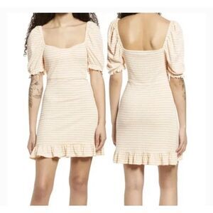 Vero Moda Nordstrom Maria Coral White Striped Short Puff Sleeve Mini M NWOT